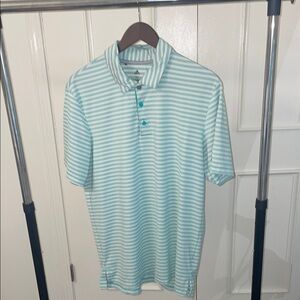 Adidas Blue and White Polo Shirt with Stripes
